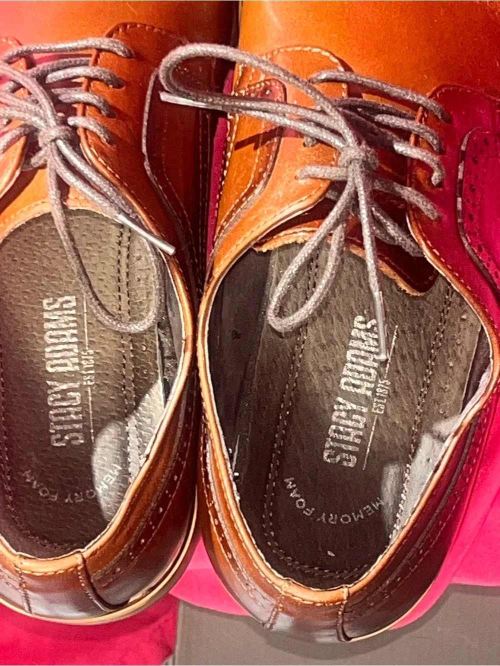 Stacy Adam’s Men’s 8 M Two-Tone Brown Cap-Toe Derby Dickinson  Shoes in cognac